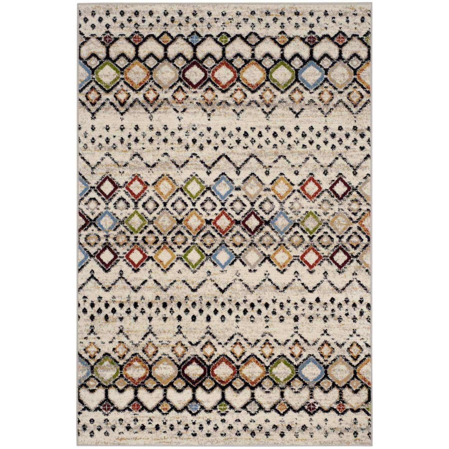 Modern Moroccan Pattern Ivory Multi-Color Area Rug
