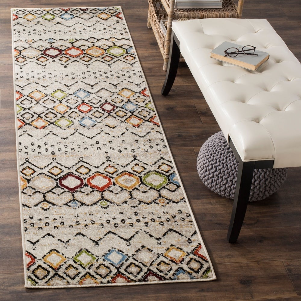 Modern Moroccan Pattern Ivory Multi-Color Area Rug