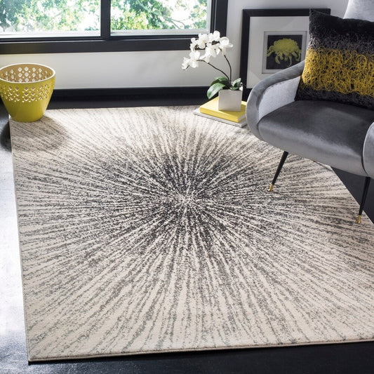 Contemporary Burst Pattern Black Ivory Soft Area rugs