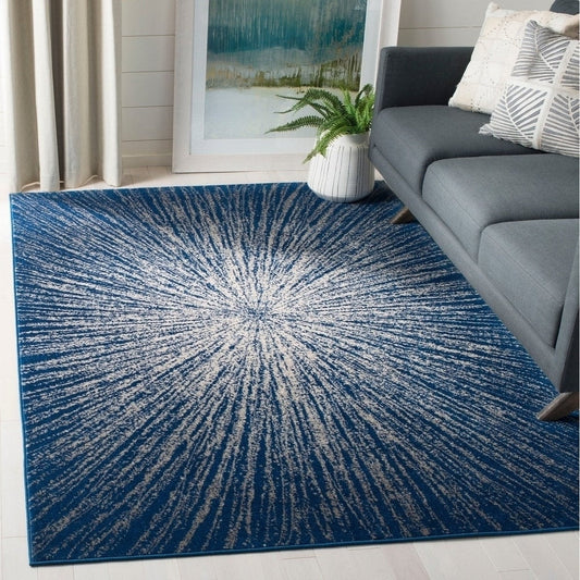 Contemporary Burst Pattern Navy Ivory Soft Area rugs