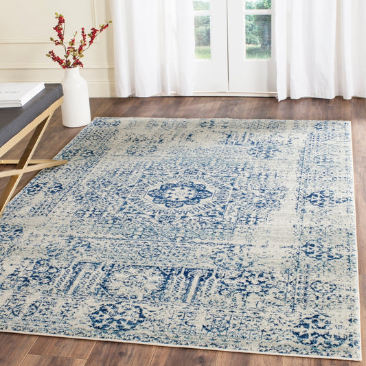 Blue Ivory Distressed Medallion Area Rug