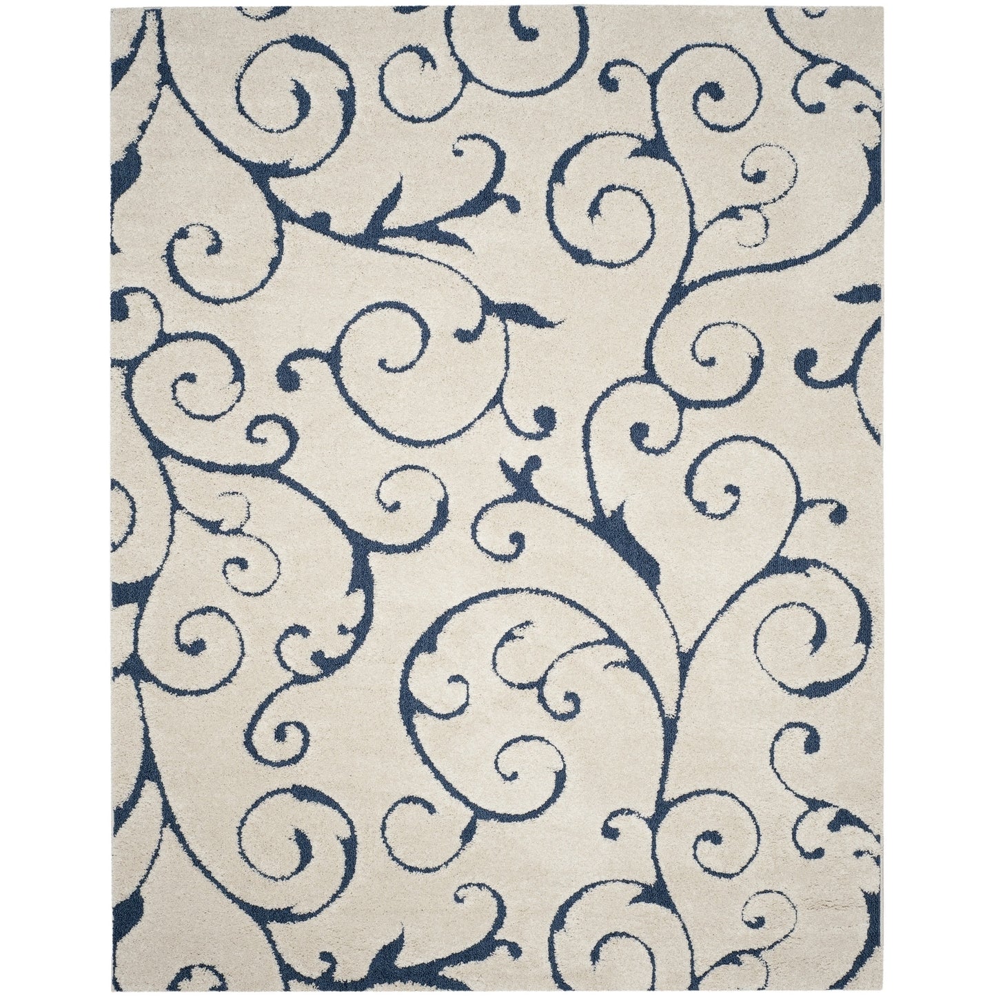 Premium Swirl Thick Plush Cream Blue Shag Rug