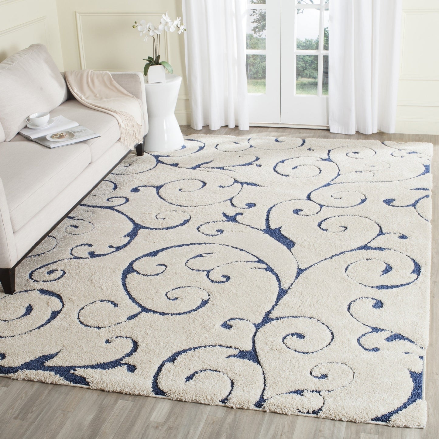 Premium Swirl Thick Plush Cream Blue Shag Rug