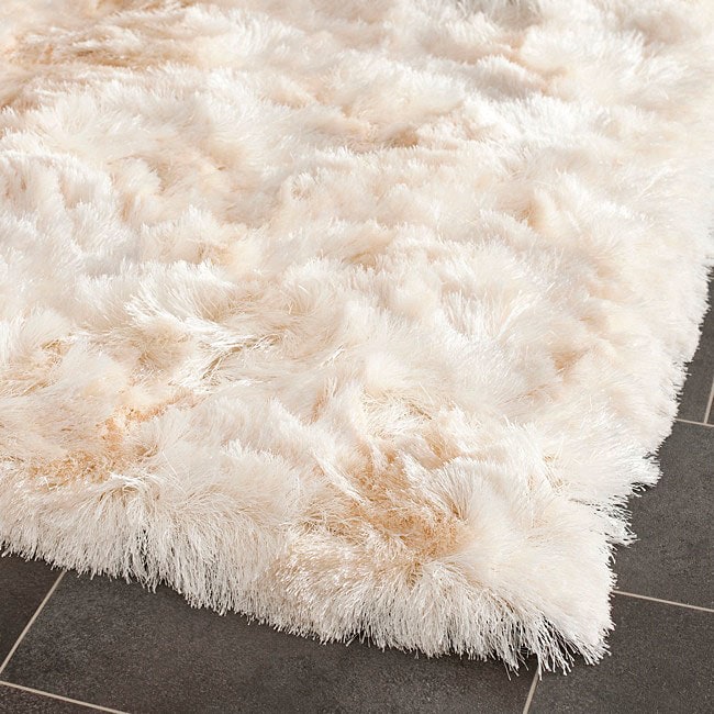 Premium Handmade Silken Ivory Plush Shag Area Rug