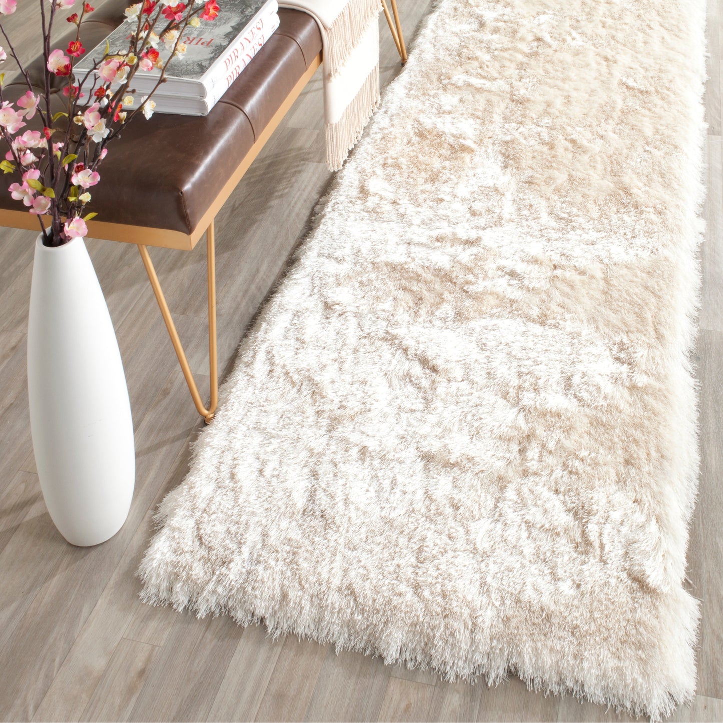 Premium Handmade Silken Ivory Plush Shag Area Rug