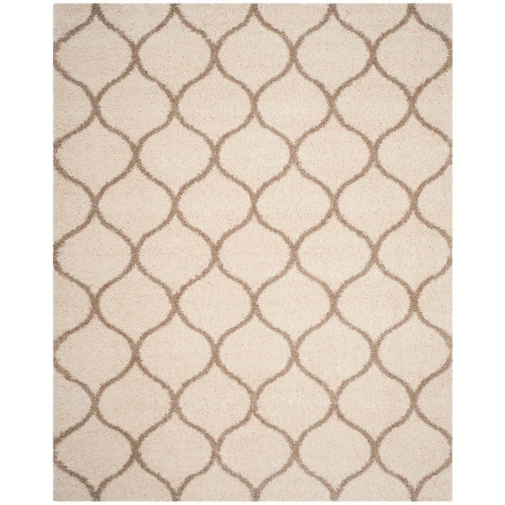 Moroccan Pattern Ivory Beige Plush Shag Area Rug