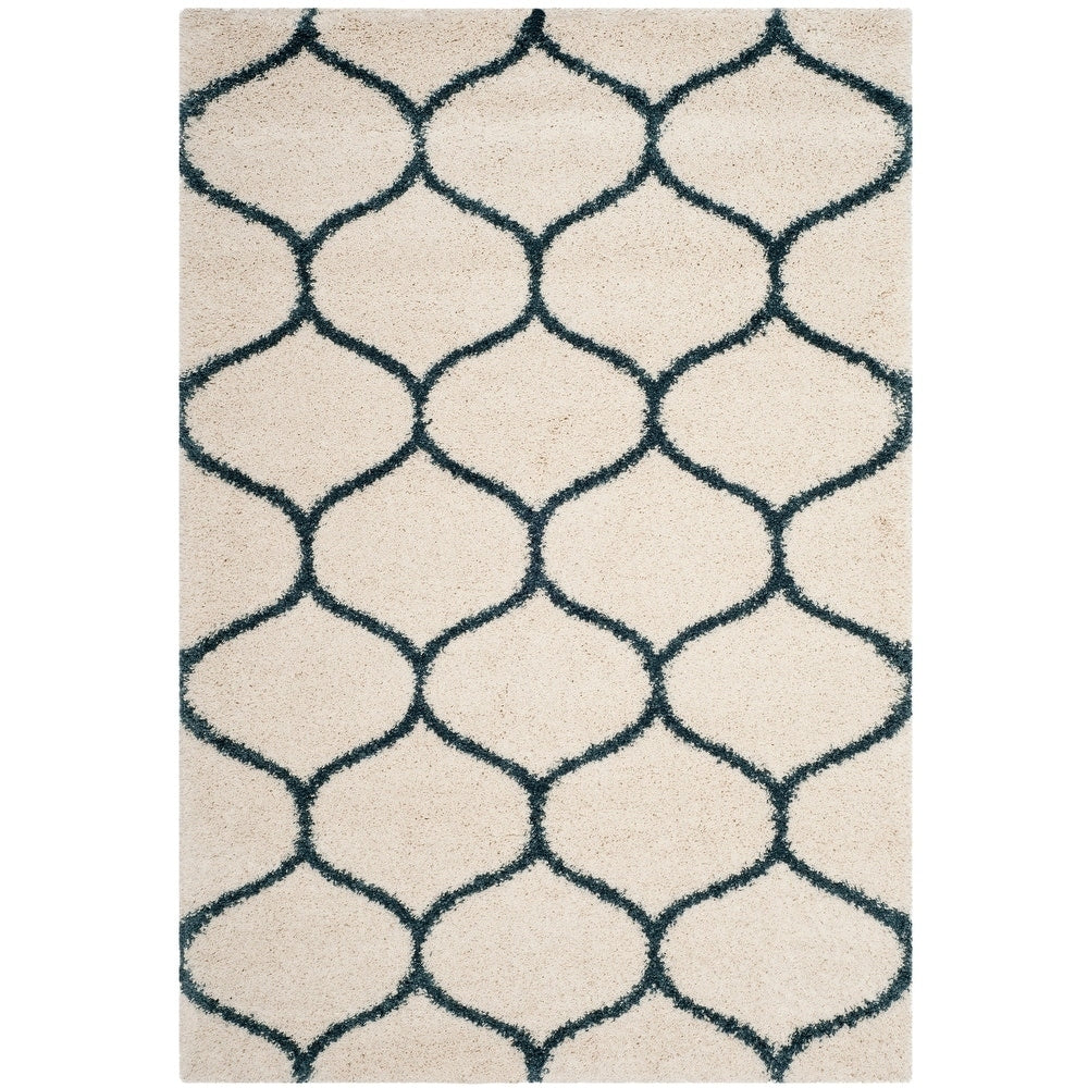 Moroccan Pattern Ivory Slate Blue Plush Area Rug