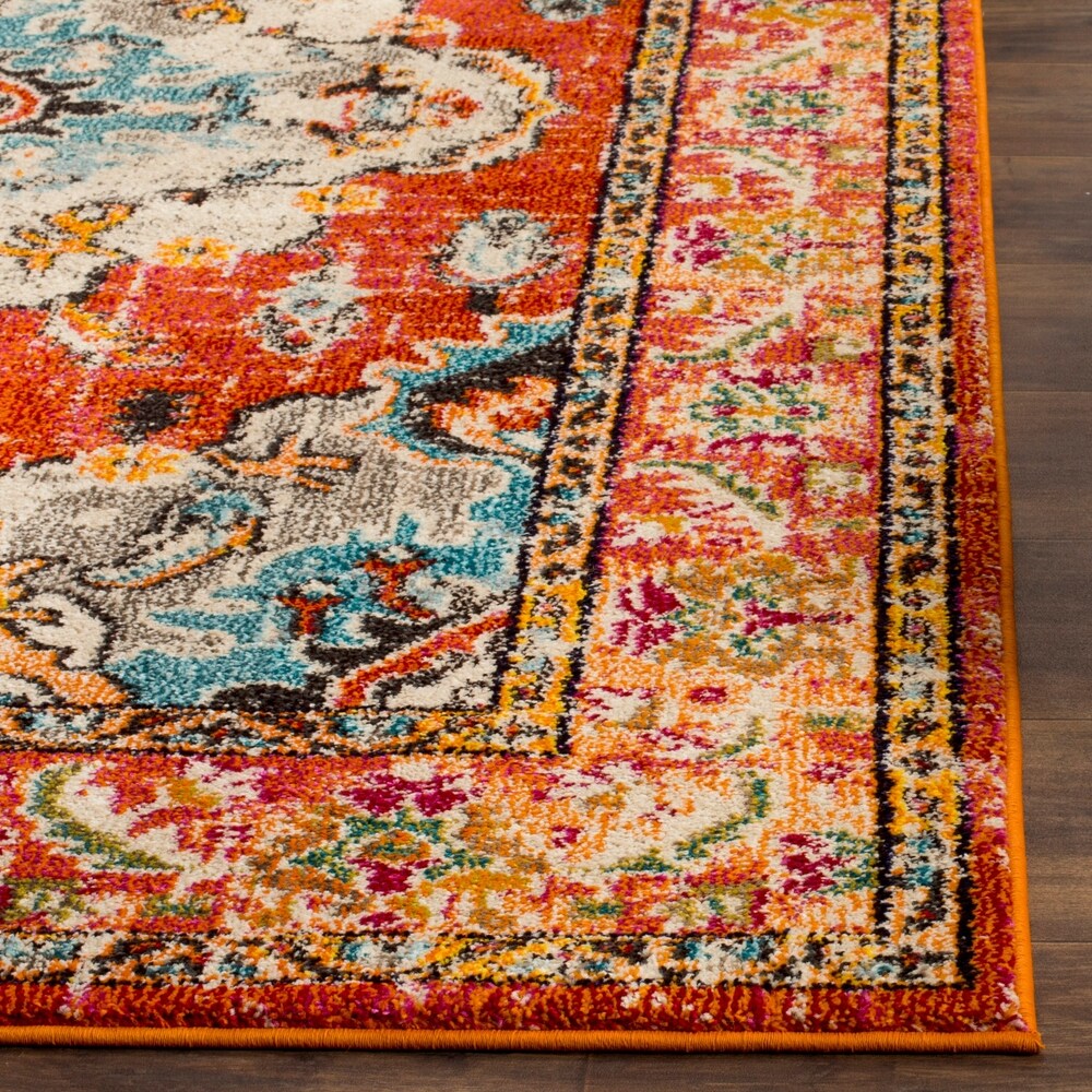 Distressed Orange Light Blue Soft Area Rug