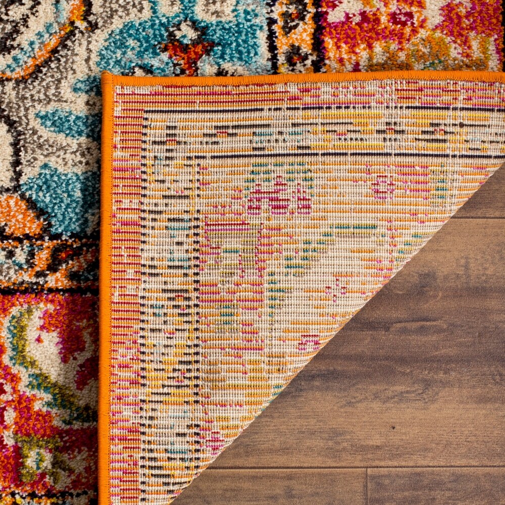 Distressed Orange Light Blue Soft Area Rug