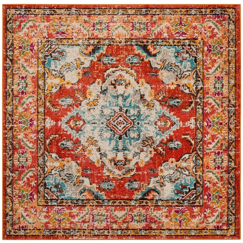 Distressed Orange Light Blue Soft Area Rug