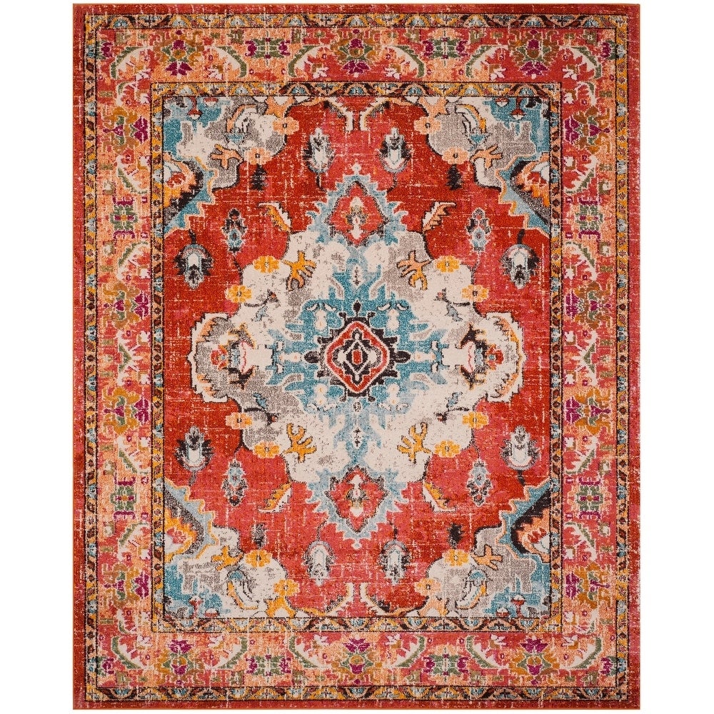 Distressed Orange Light Blue Soft Area Rug