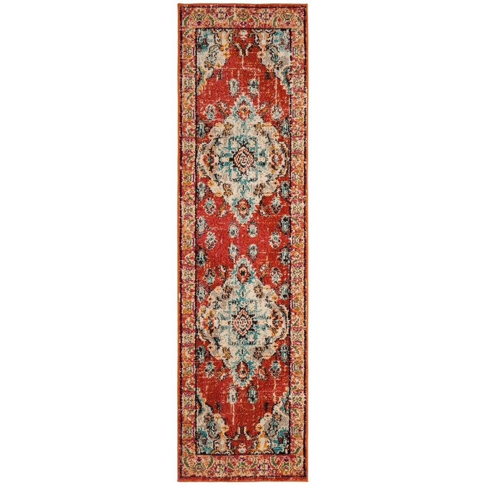 Distressed Orange Light Blue Soft Area Rug
