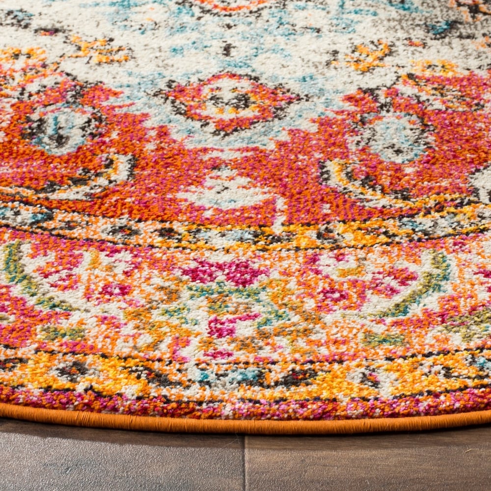 Distressed Orange Light Blue Soft Area Rug