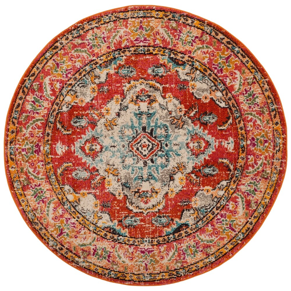 Distressed Orange Light Blue Soft Area Rug