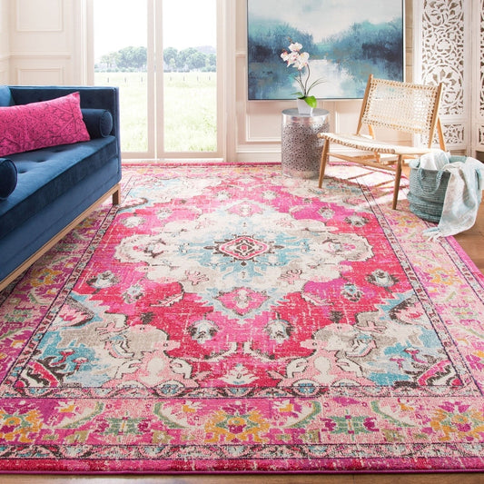 Distressed Pink Multi Blue Soft Area Rug