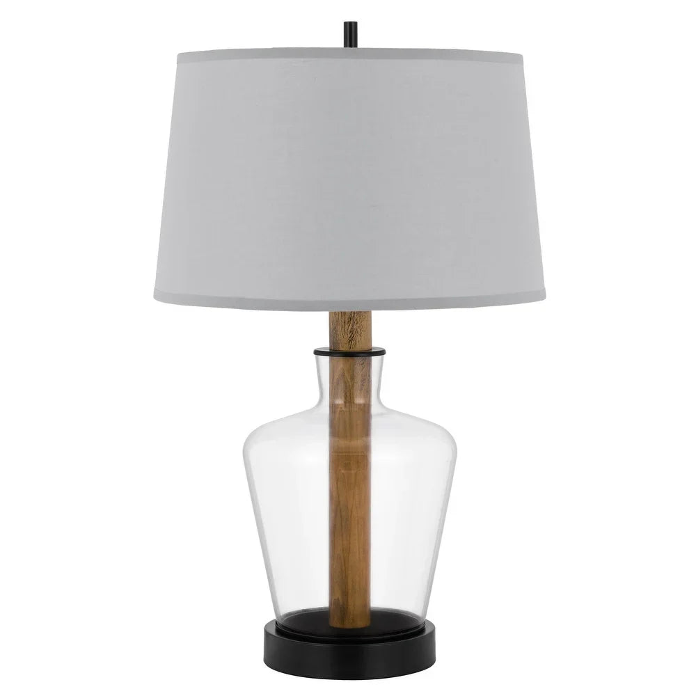 Salford Glass/Wood table lamp with taper drum hardback shade - One Size