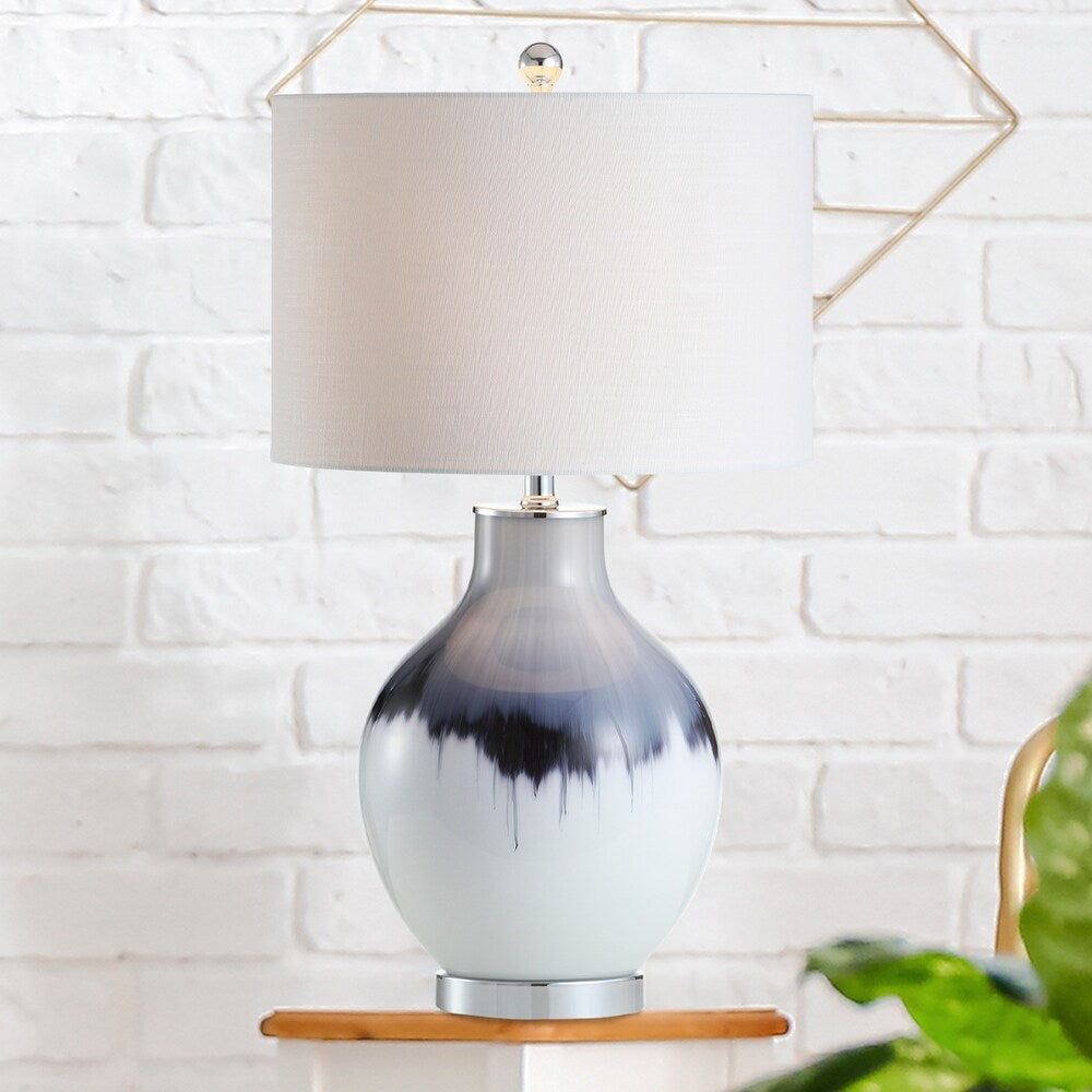 Sasha 27" Glass/Metal LED Table Lamp, Blue/White