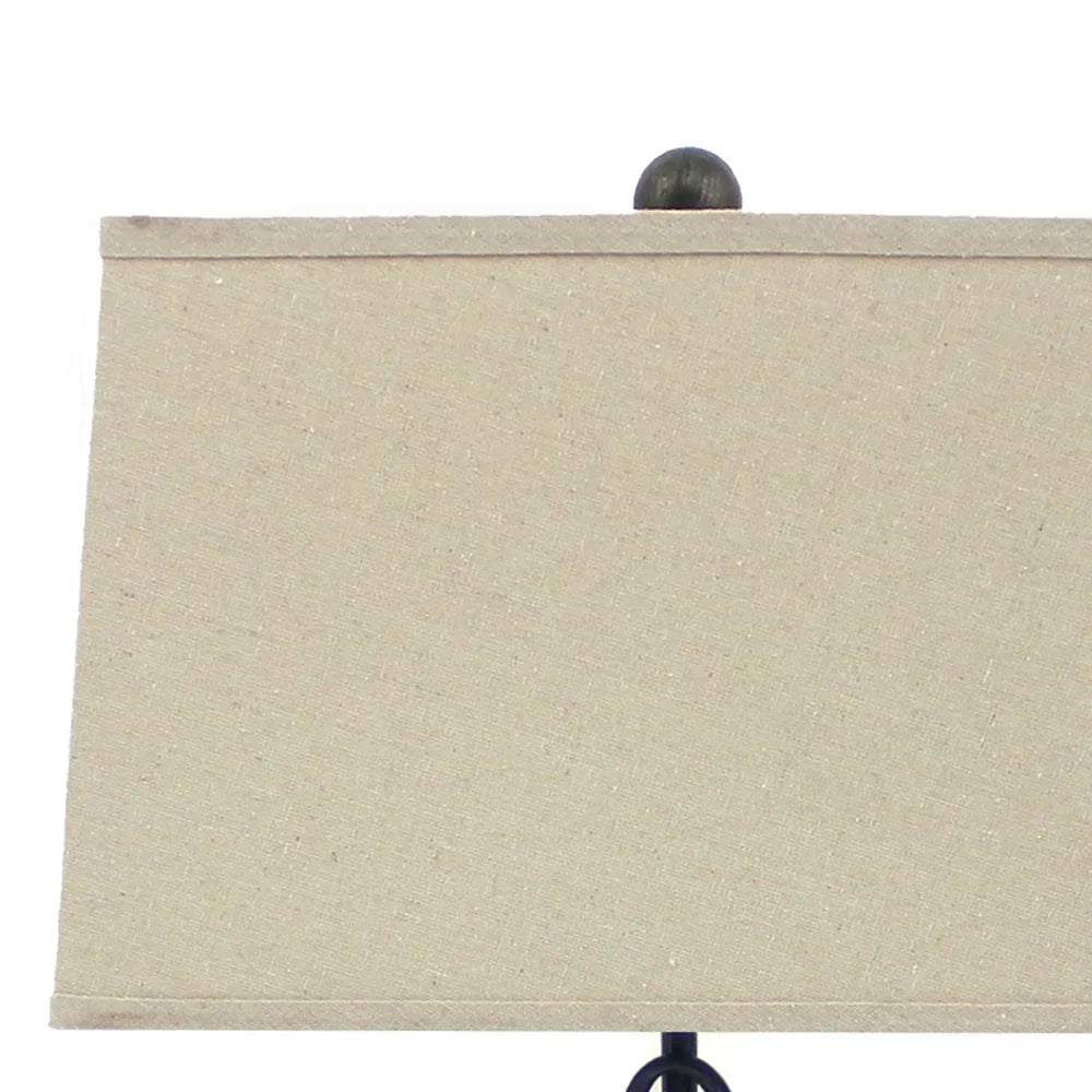 Scroll Design Metal Table Lamp with Rectangular Tier Base, Black