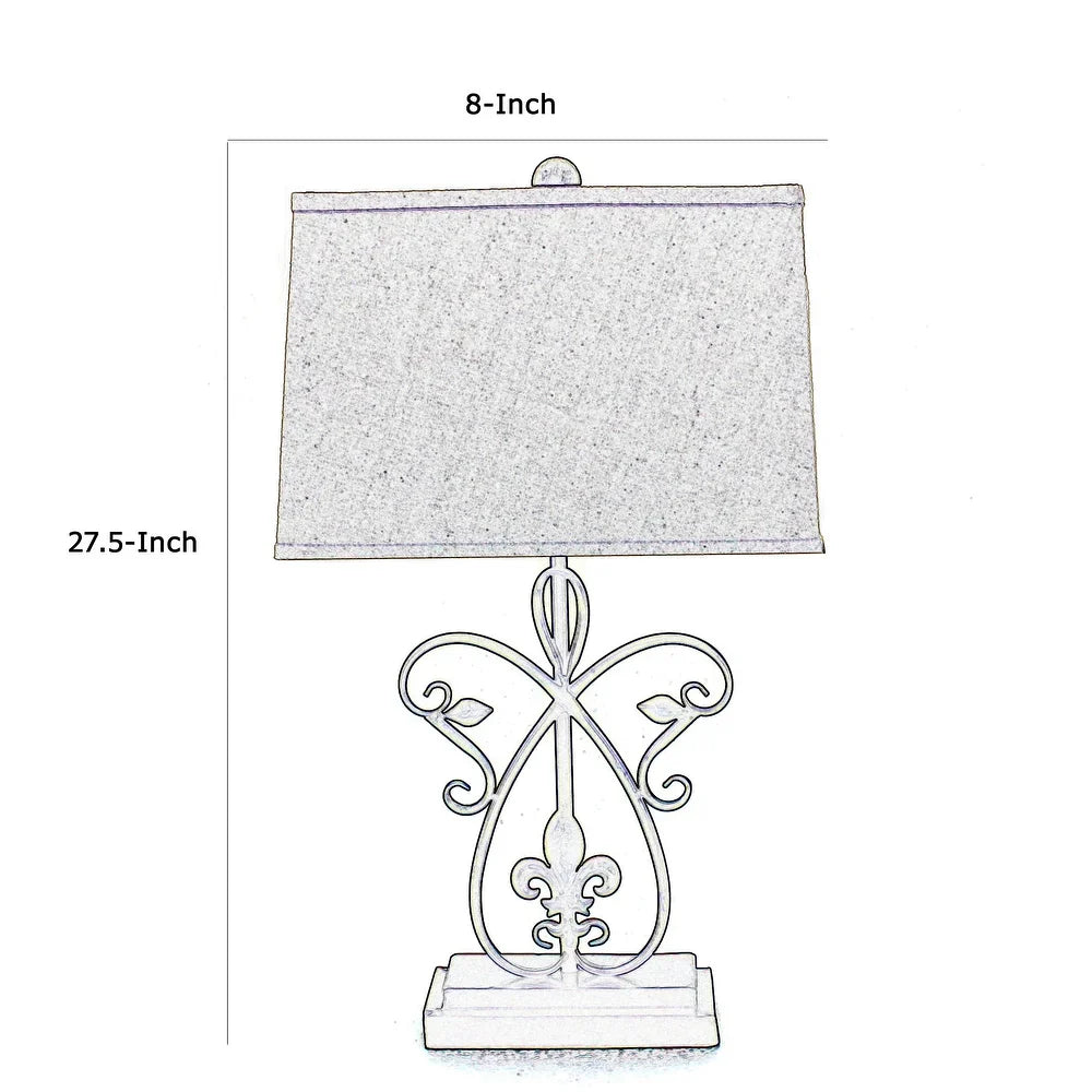 Scroll Design Metal Table Lamp with Rectangular Tier Base, Black