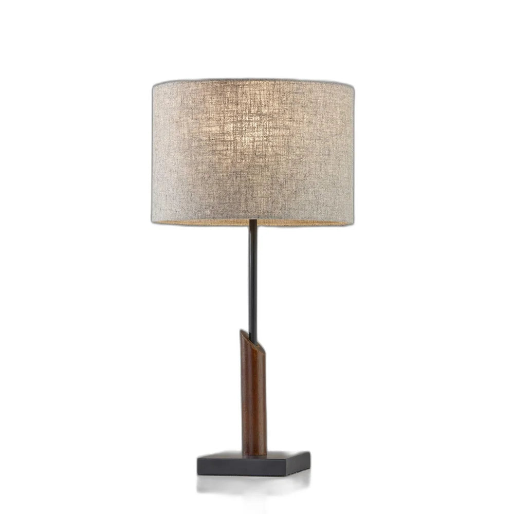 Sculptural Wood Black Metal Table Lamp - 12 x 12 x 22.5