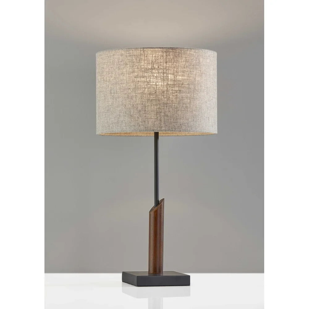 Sculptural Wood Black Metal Table Lamp - 12 x 12 x 22.5