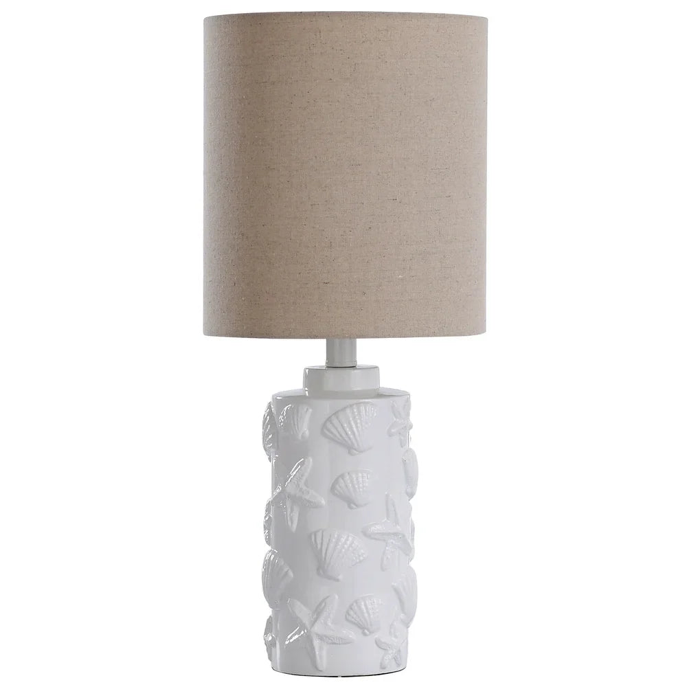 StyleCraft Seashell Motif White Table Lamp - White Hardback Fabric Shade