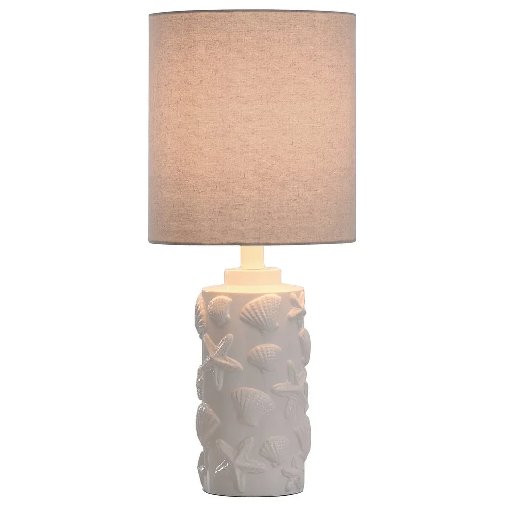 StyleCraft Seashell Motif White Table Lamp - White Hardback Fabric Shade