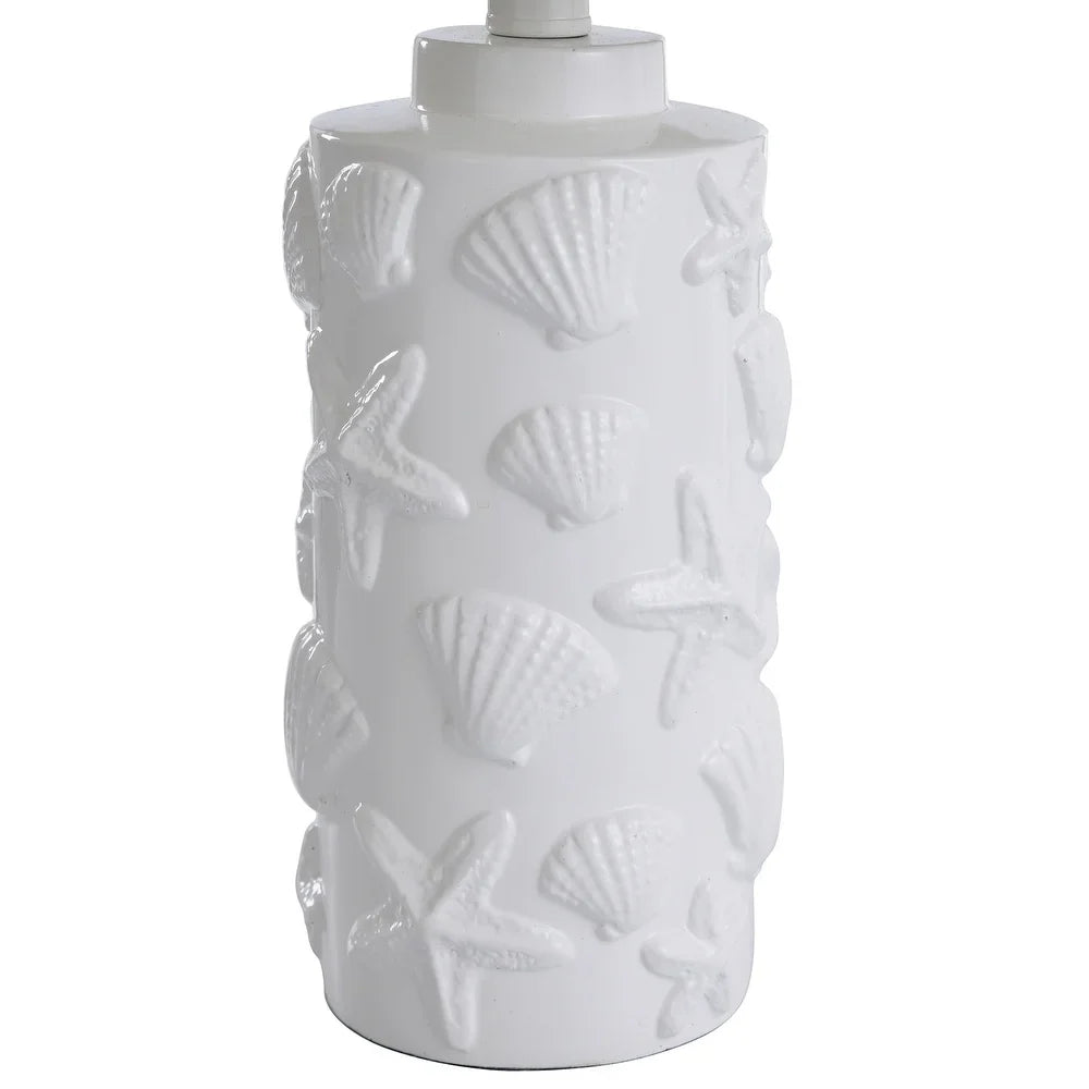 StyleCraft Seashell Motif White Table Lamp - White Hardback Fabric Shade