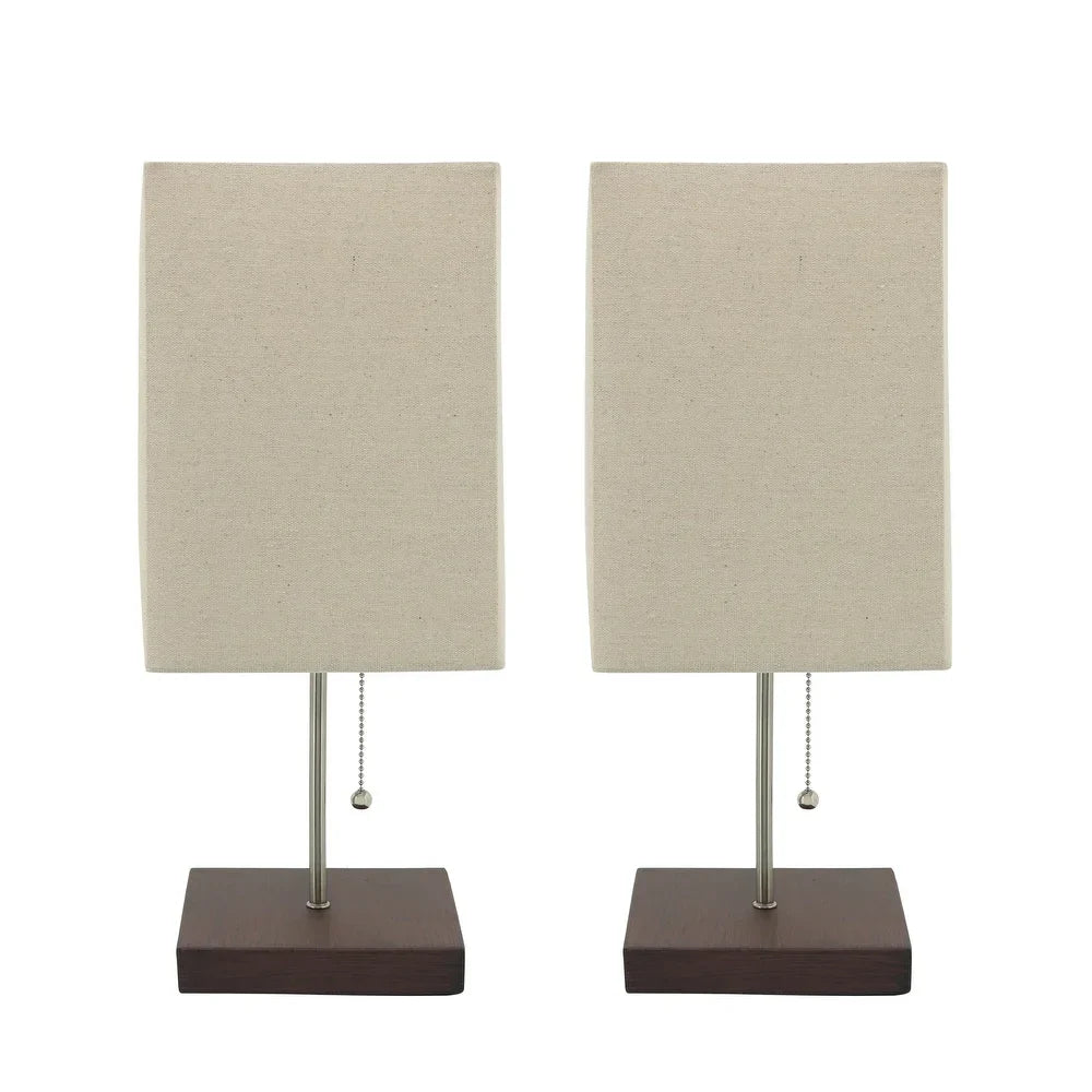 Set of 2 14" Wood Table Lamps, Brown 14"H - 6.0" x 6.0" x 14.0"