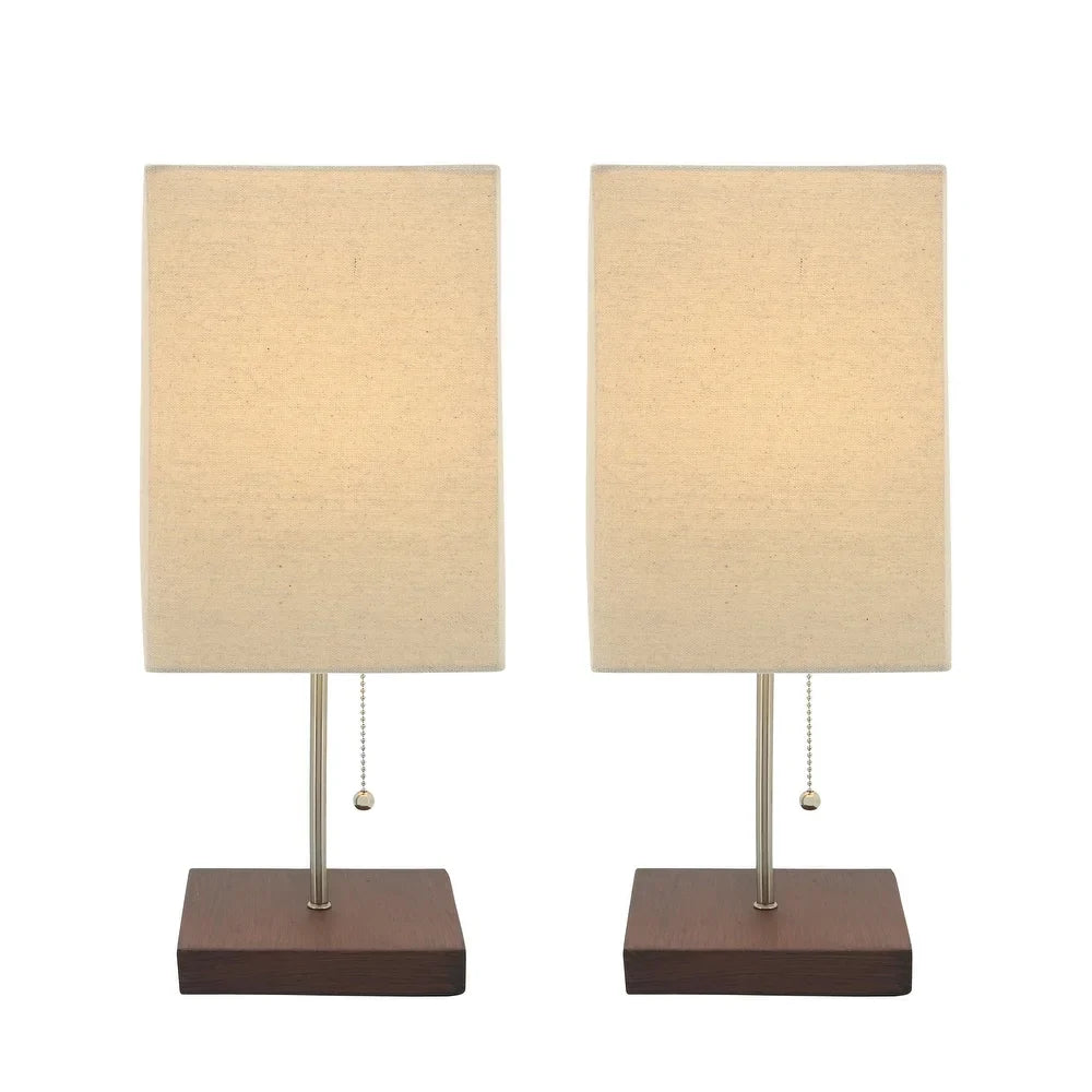 Set of 2 14" Wood Table Lamps, Brown 14"H - 6.0" x 6.0" x 14.0"