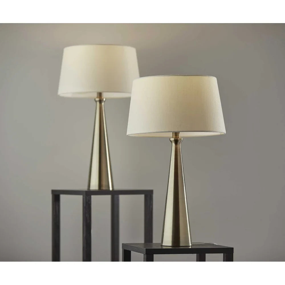 Set of 2 Contemporary Tapered Brass Metal Table Lamps - 13 x 13 x 22