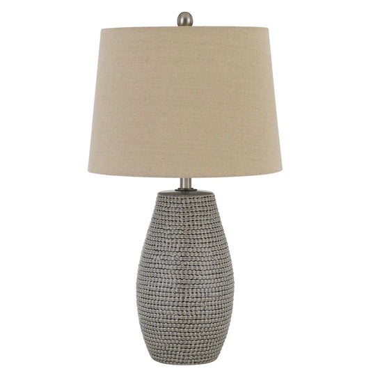 Set of Two 25" Taupe Weave Glazed Ceramic Table Lamps - Medium