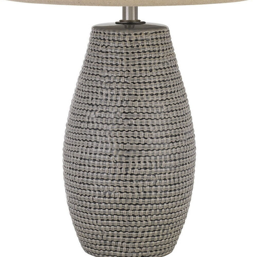 Set of Two 25" Taupe Weave Glazed Ceramic Table Lamps - Medium