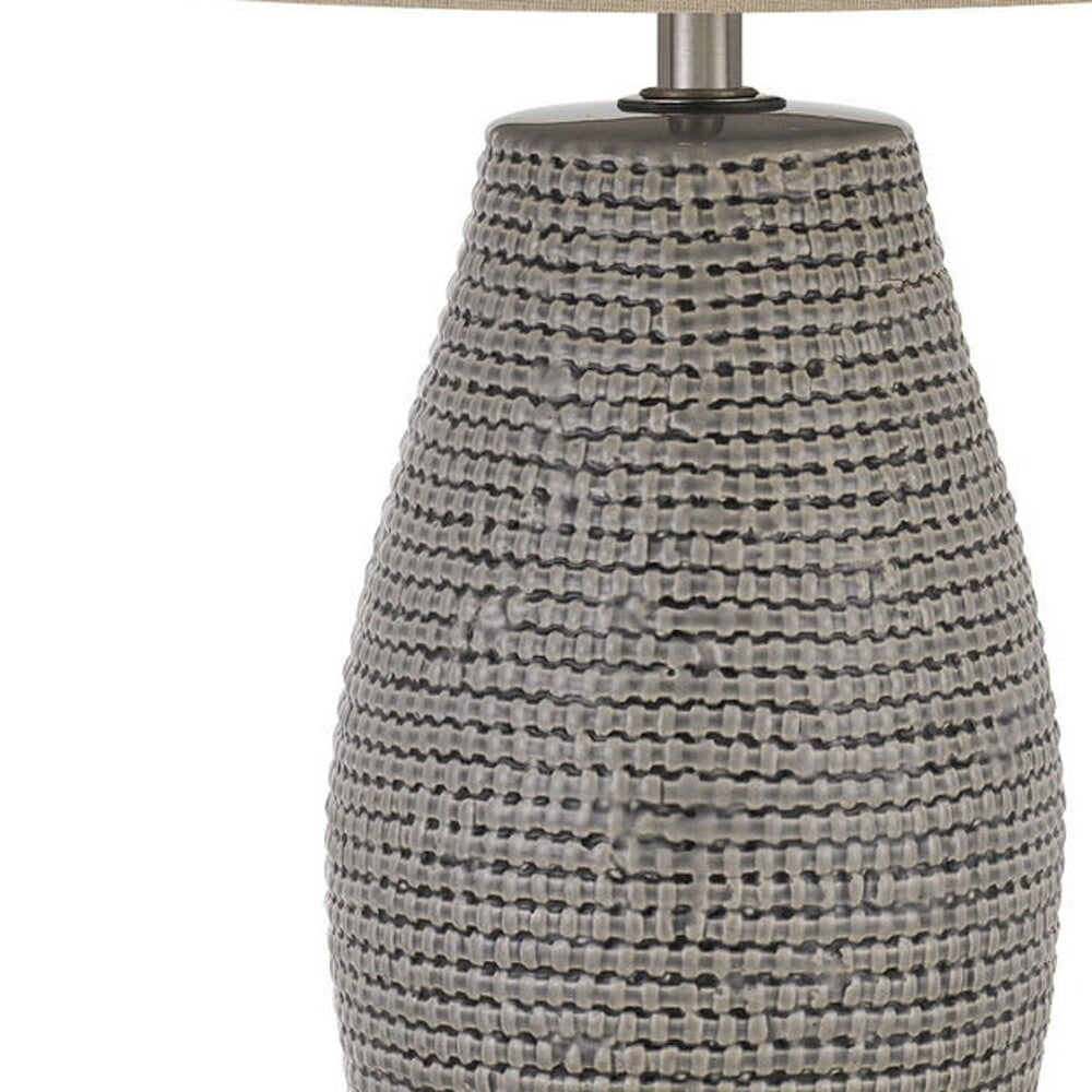 Set of Two 25" Taupe Weave Glazed Ceramic Table Lamps - Medium