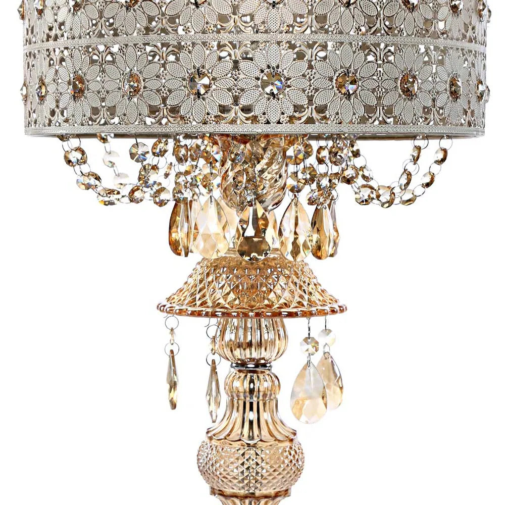 Silver Orchid White Champagne Glass and Metal Table Lamp - 13.875"L x 13.875"W x 24"H