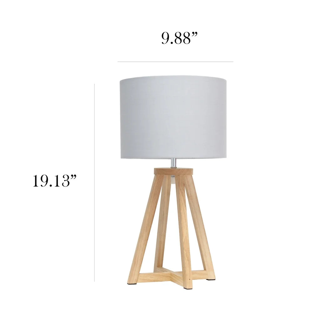 Simple Designs Interlocked Triangular Wood Table Lamp with Fabric Shade - NATURAL + BLACK