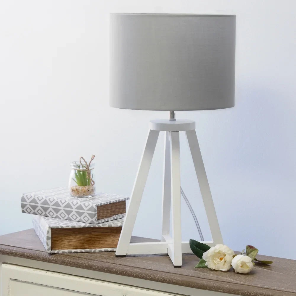 Simple Designs Interlocked Triangular Wood Table Lamp with Fabric Shade - NATURAL + BLACK