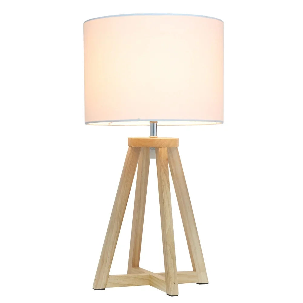 Simple Designs Interlocked Triangular Wood Table Lamp with Fabric Shade - NATURAL + BLACK