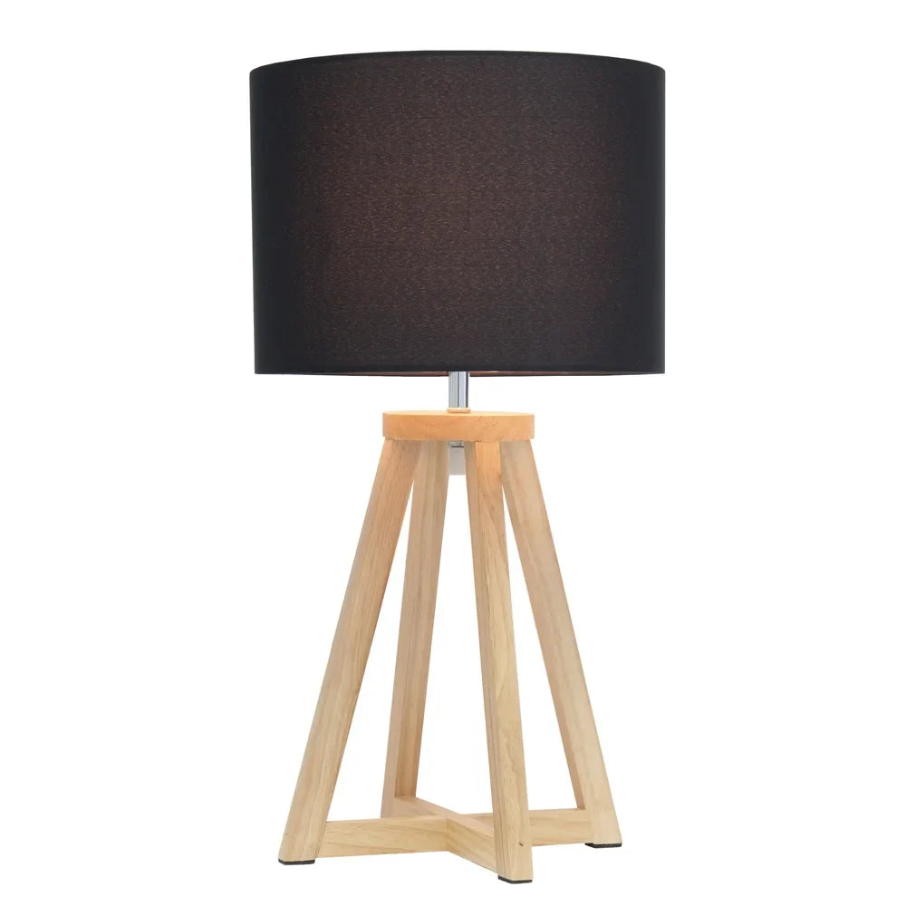 Simple Designs Interlocked Triangular Wood Table Lamp with Fabric Shade - NATURAL + BLACK