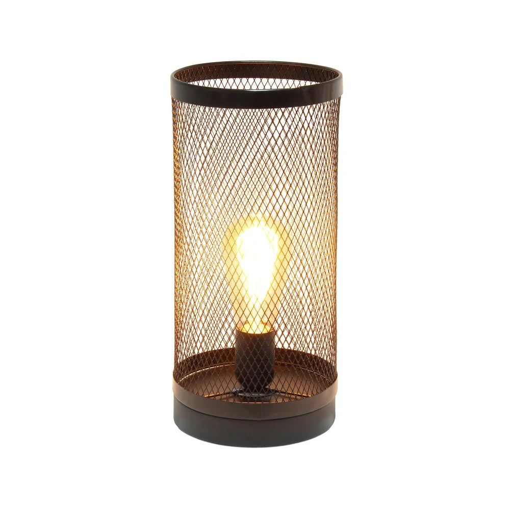 Simple Designs Mesh Cylindrical Steel Table Lamp