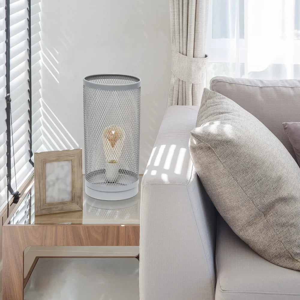 Simple Designs Mesh Cylindrical Steel Table Lamp