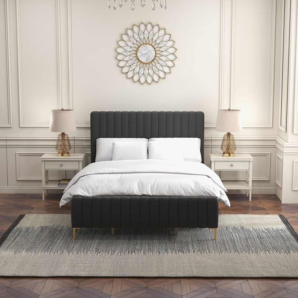 Tufted Upholstered Platform Bed With Metal Legs