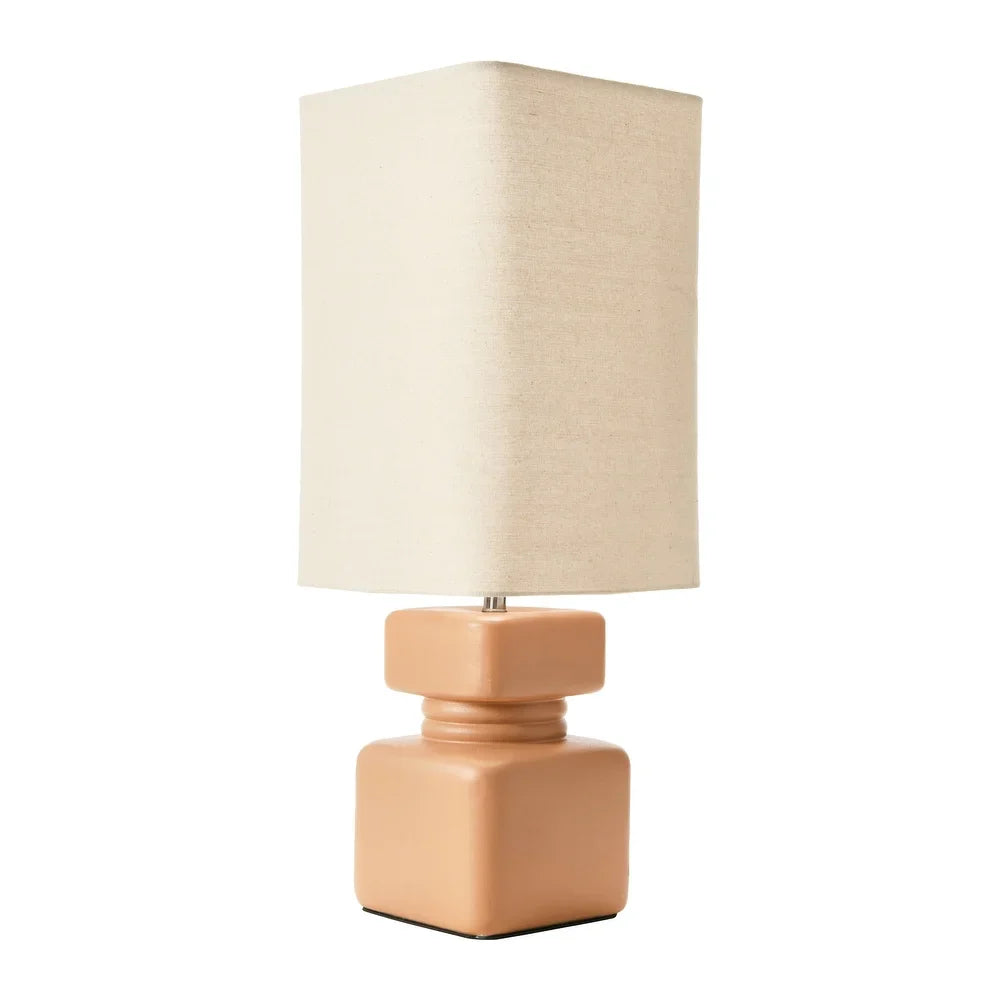 Stoneware Table Lamp with Linen Shade & Inline Switch, Terra-cotta Color