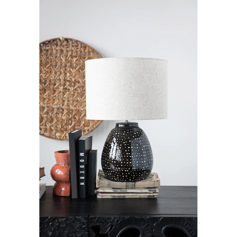 Stoneware Table Lamp, Black & White