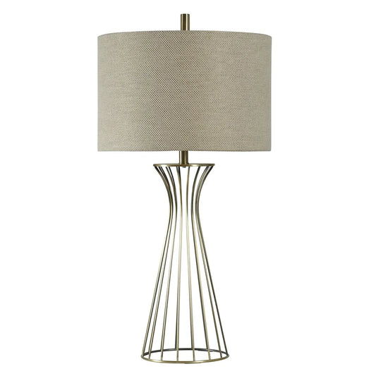 StyleCraft Antique Brass Table Lamp - Beige Hardback Fabric Shade