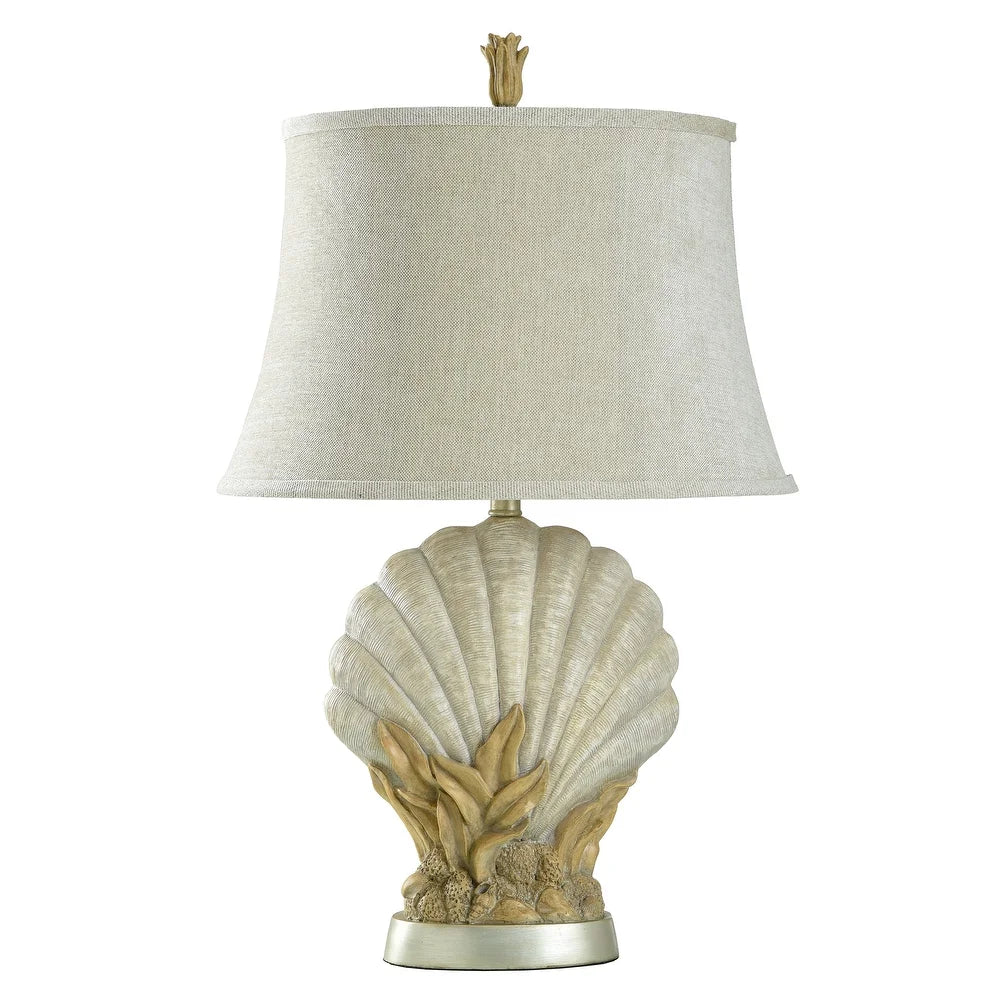 StyleCraft Avoca Beach Sandstone Table Lamp - White Softback Fabric Shade