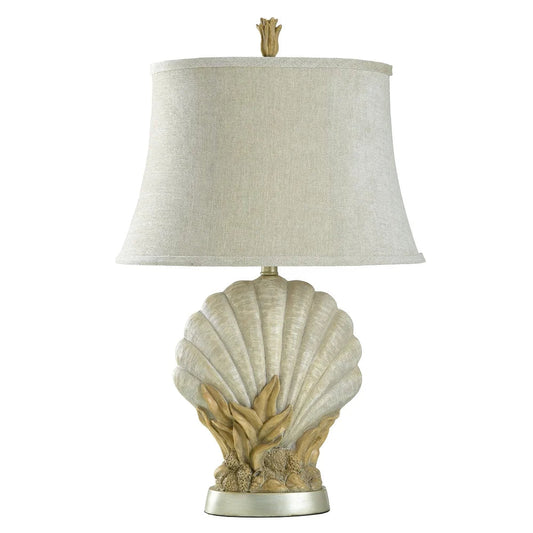 StyleCraft Avoca Beach Sandstone Table Lamp - White Softback Fabric Shade