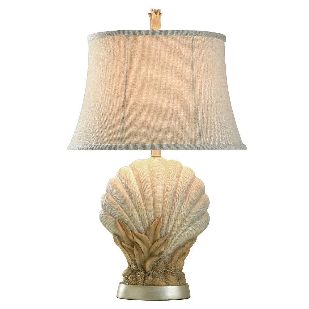 StyleCraft Avoca Beach Sandstone Table Lamp - White Softback Fabric Shade