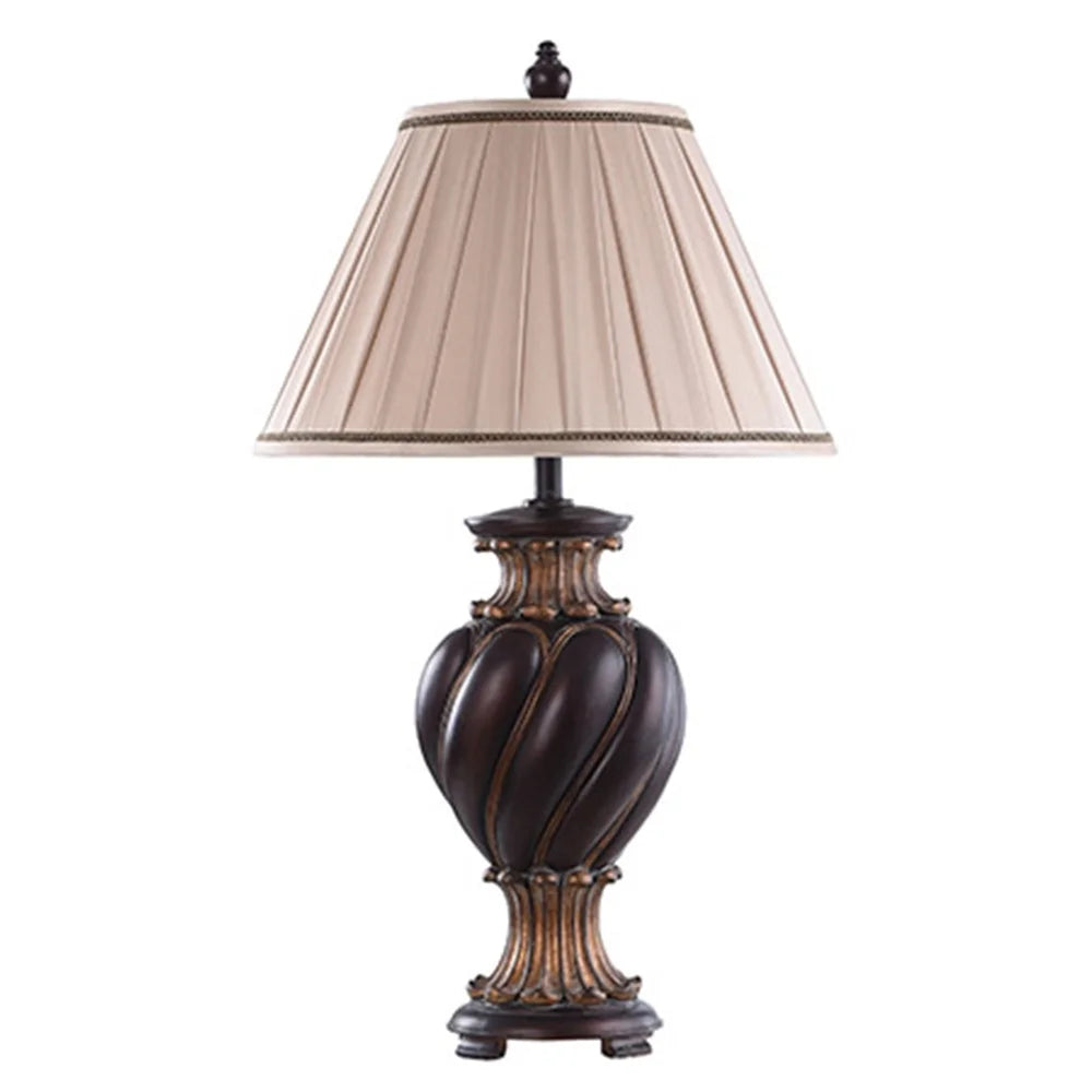 StyleCraft Barbados Dark Brown With Khasi Silver Table Lamp - Cream Fabric Shade