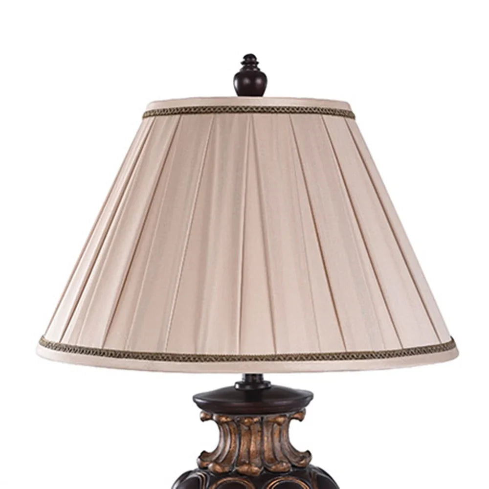 StyleCraft Barbados Dark Brown With Khasi Silver Table Lamp - Cream Fabric Shade